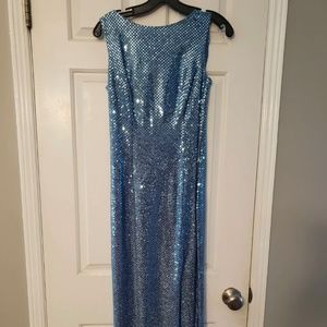 Womens size 7/8 long blue sequins prom dress wedding cruise formal 